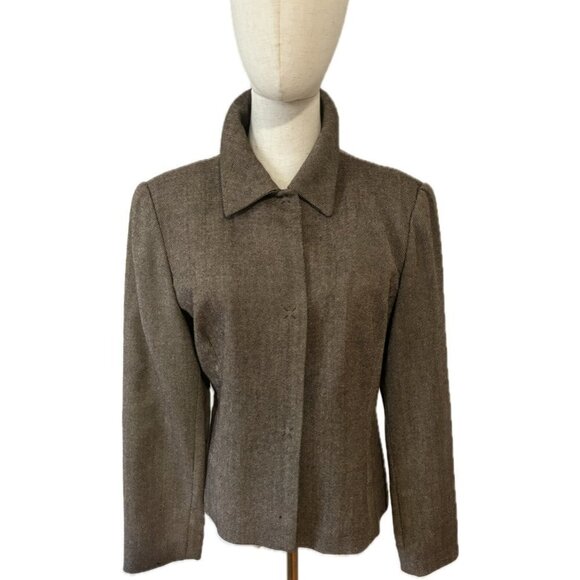 Carlson Jackets & Blazers - 90s MINIMALIST TAN & BLACK WOVEN WOOL BLEND LINED CROPPED BLAZER CARLSON 10P